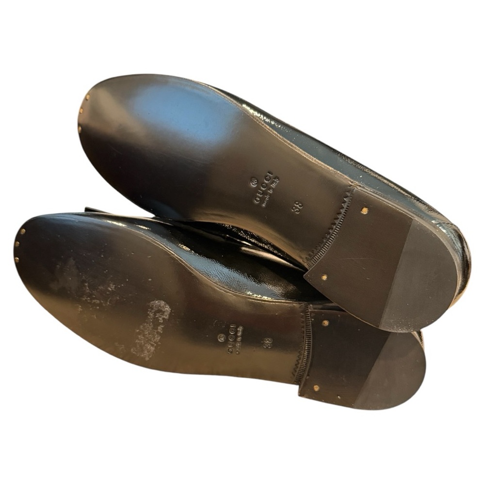 GUCCI black patent kiltie gold horsebit flat loafer 38 Made in Italy NEW - Picture 4 of 6